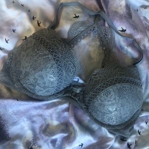 Lace Front-Close Push-Up Bra in Blue